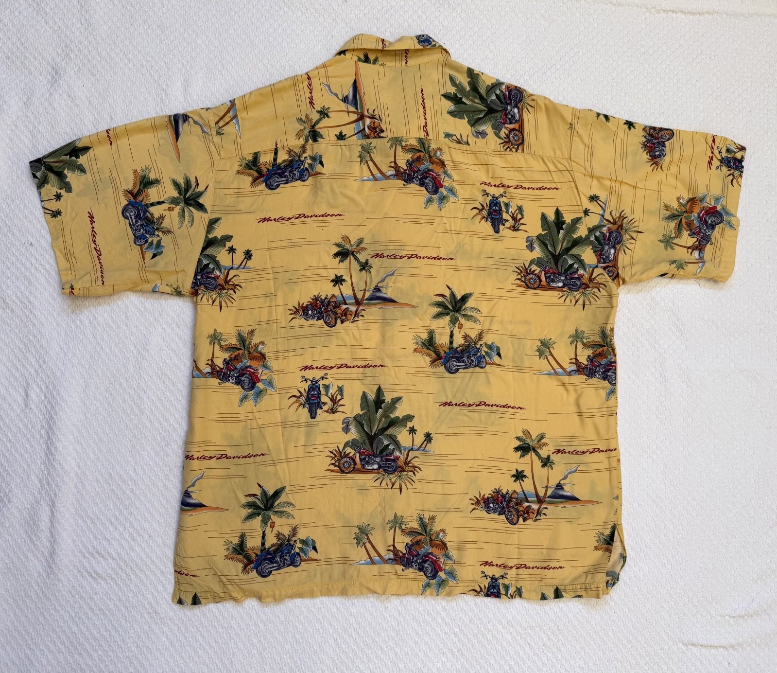 Harley Davidson Tori Richard Hawaiian Shirt Mens Yellow Motorcycle Print XL