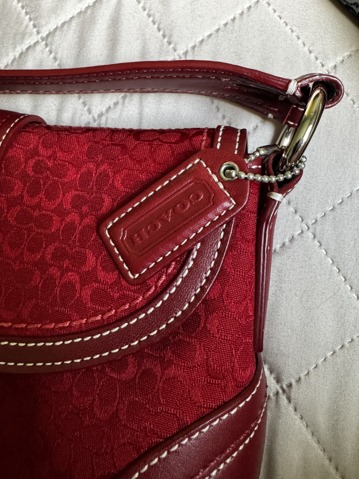 Coach F10925 SMALL Vintage Cherry Red Soho Y2K Signature C Canvas & Leather Bag