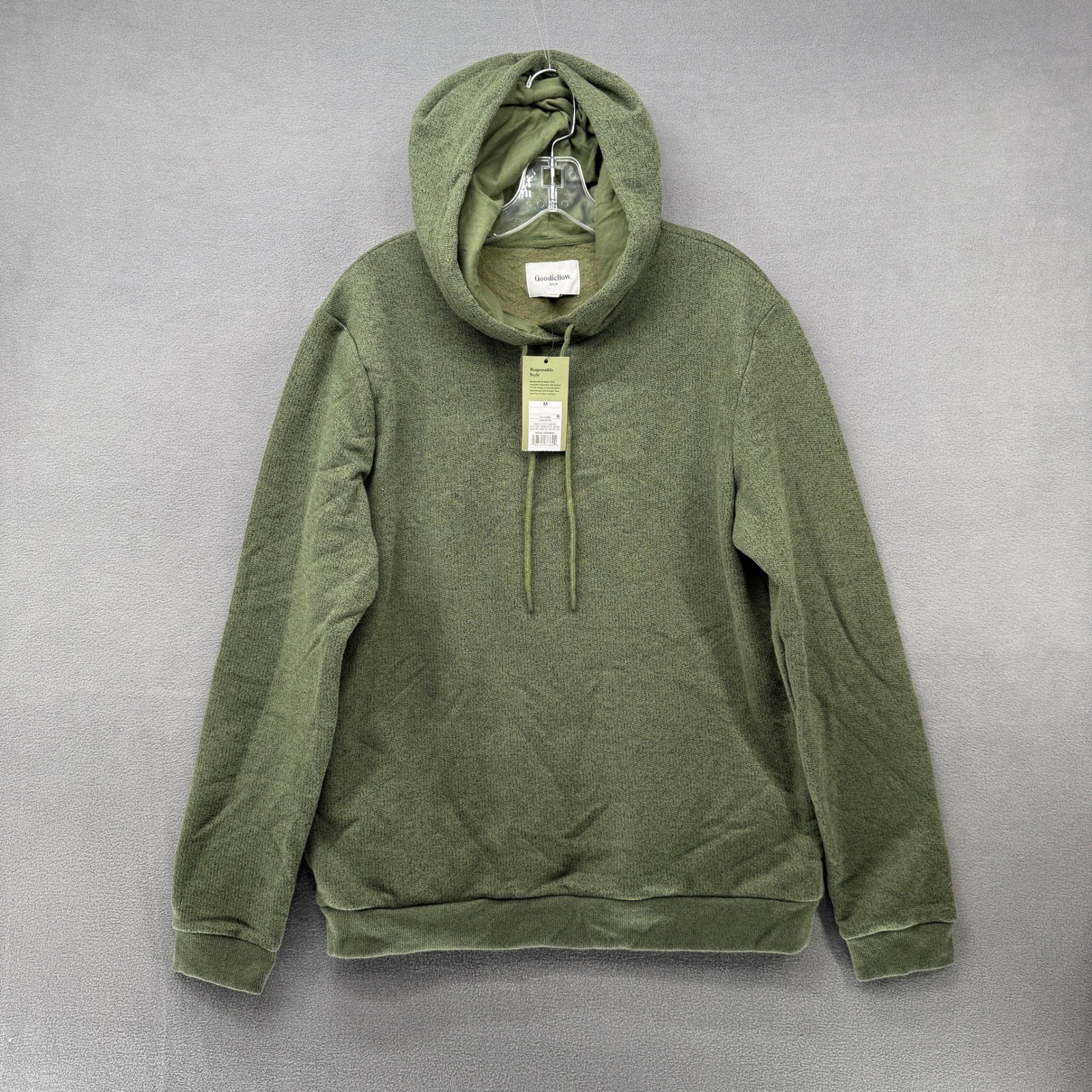 Goodfellow & Co Mens Olive Green Textured Pullover Hoodie Pocket Casual Size M