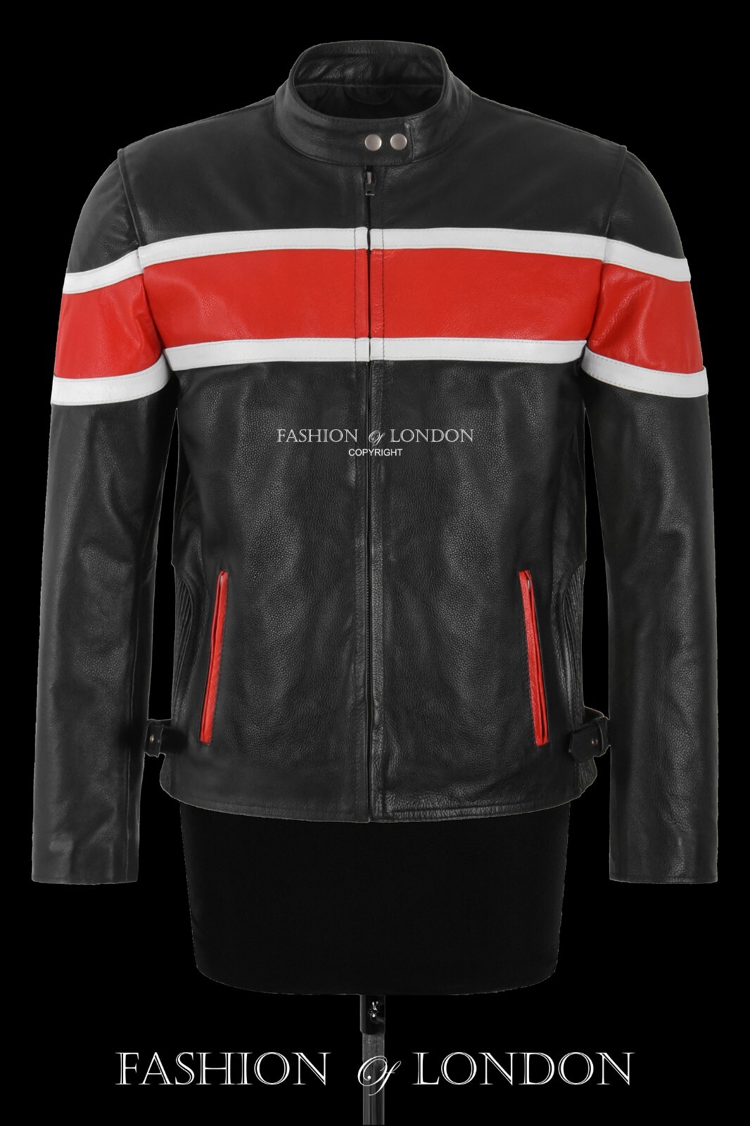 THUNDERSTRIKE Men’s Biker Leather Jacket Black Cafe Racer Style Motocross Jacket
