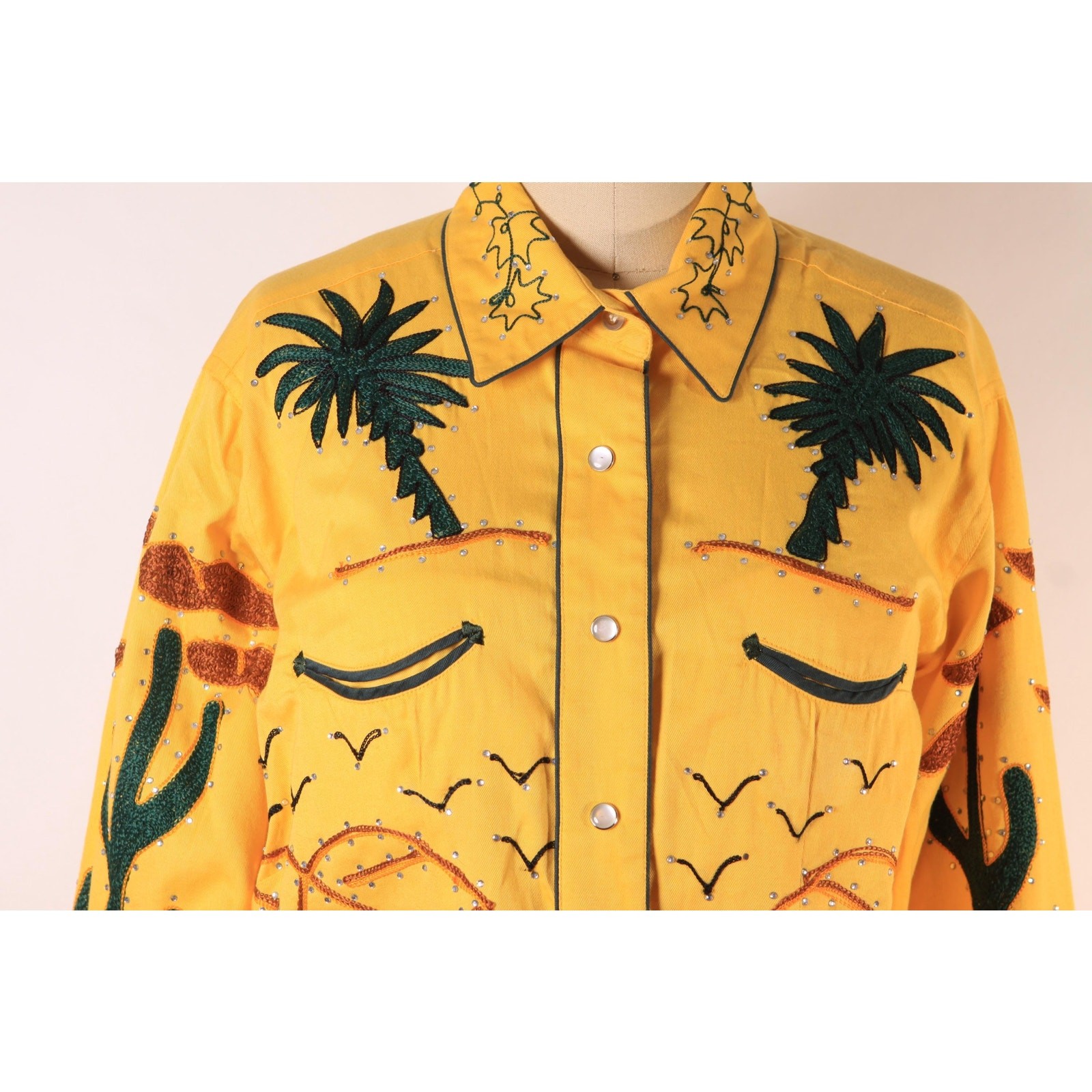 Repro Modern Vintage Style Western Novelty Cactus Wagon Pearl Snap Shirt