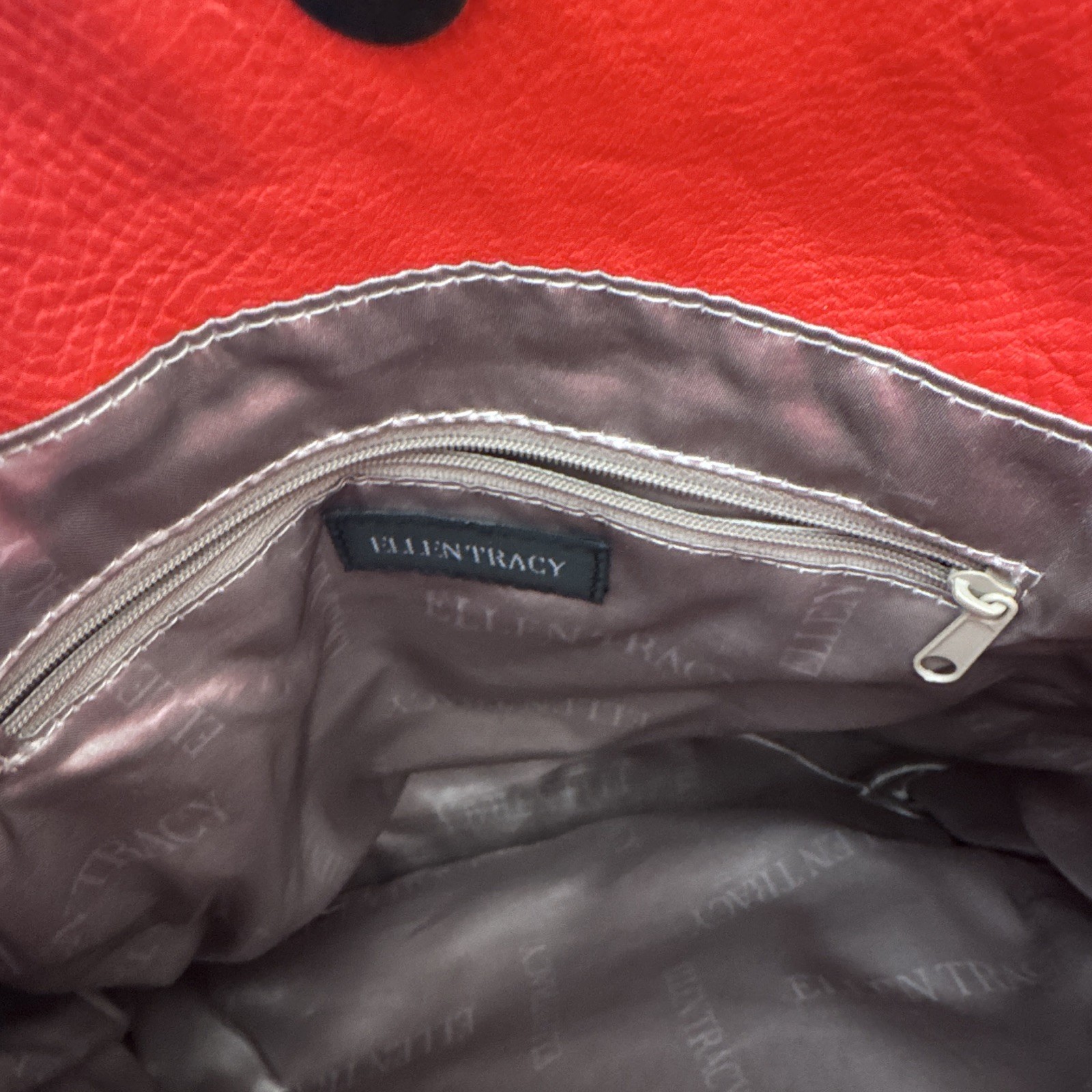 Ellen Tracy Red Pebbled Shoulder Bag Zip Closure Silver Hardware Double Handles