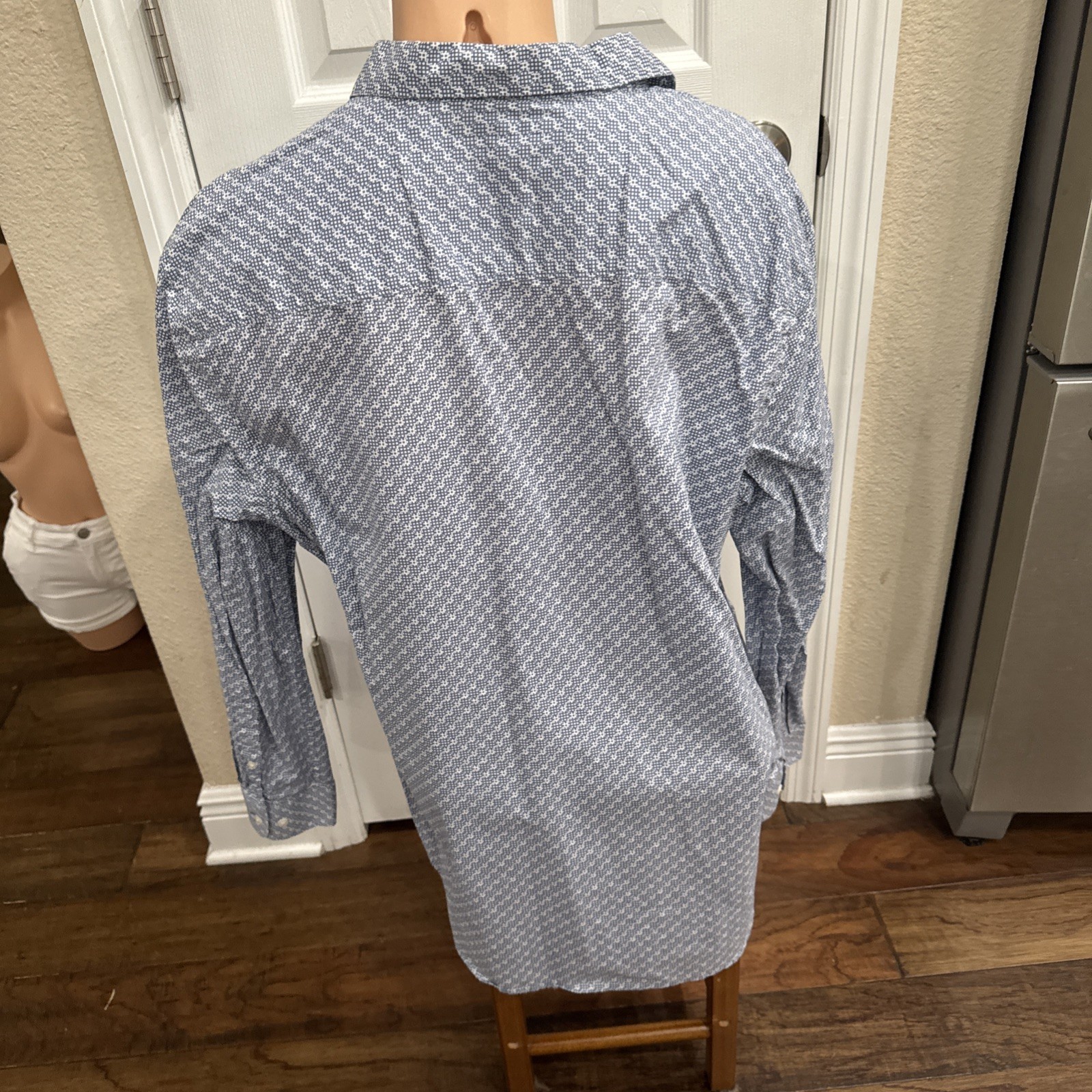 Perry Ellis Men’s 2XL Blue Geometric Stretch Long Sleeve Collared Dress Shirt