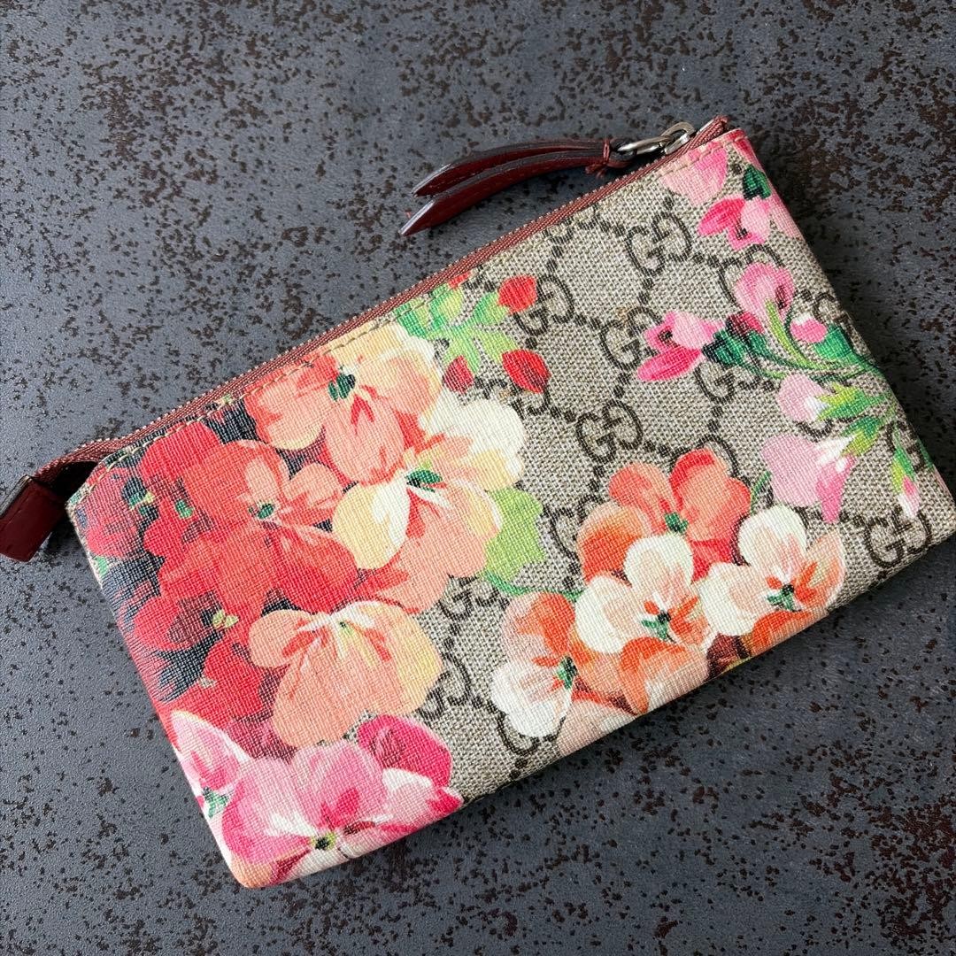 GUCCI GG Supreme Blooms Pouch Canvas Floral Compact Authentic Italy
