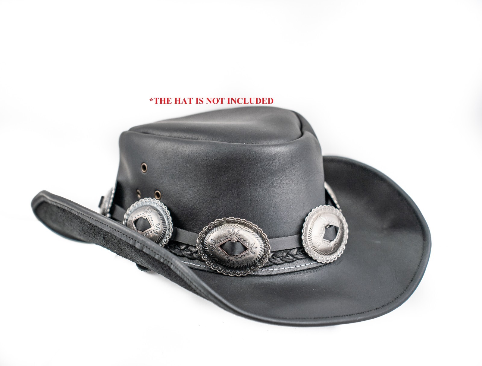 Hat Band Oval Silver Steel Western Concho Leather Band Hat Is Not Included