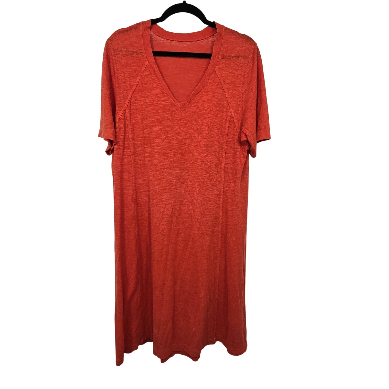 Eileen Fisher Hemp Cotton T-Shirt Dress Womens L XL Orange V-Neck Slub Knit Midi
