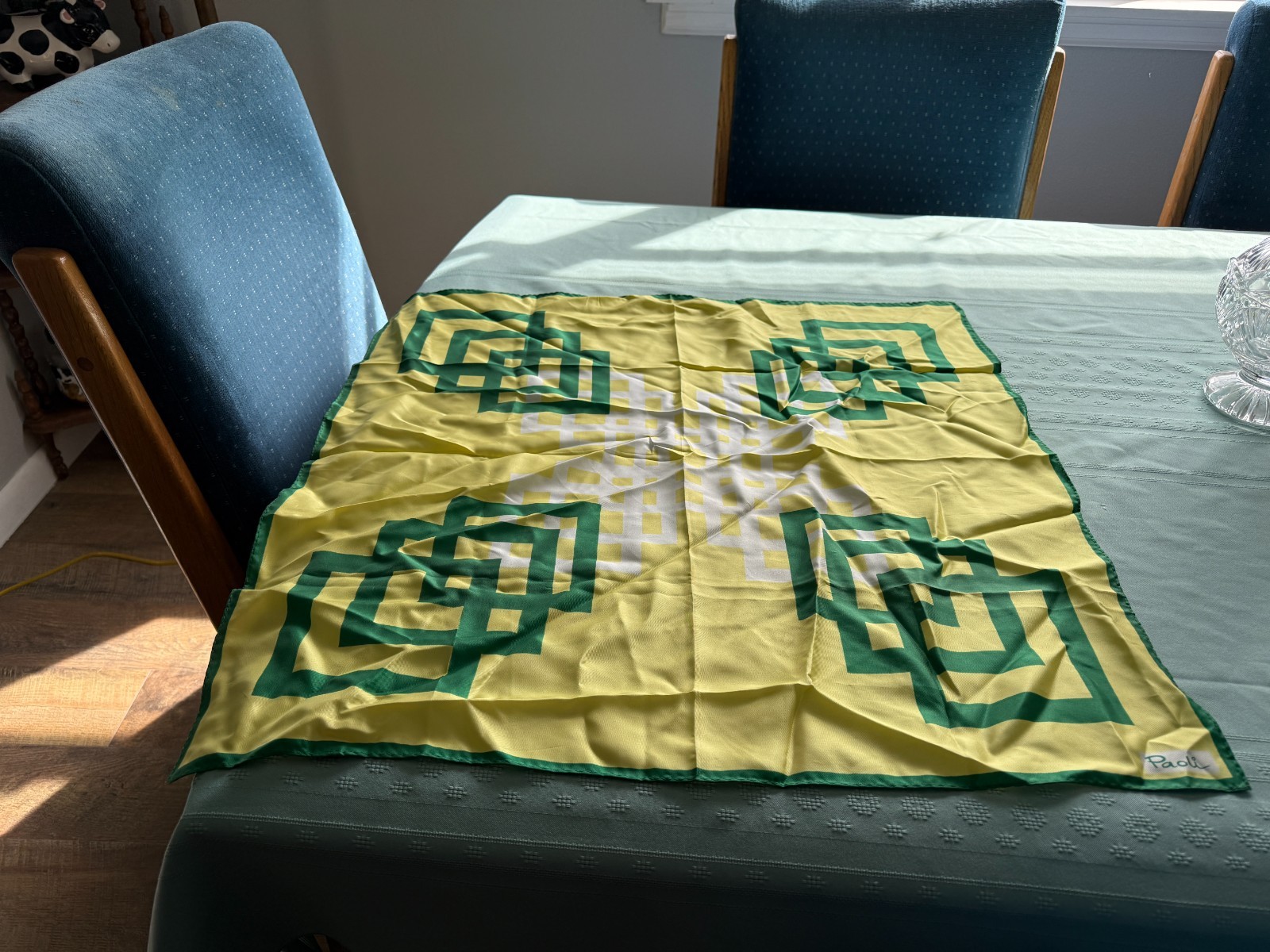 Vintage Paoli Scarf Yellow Green Acetate 26.5″ Square Made in Japan