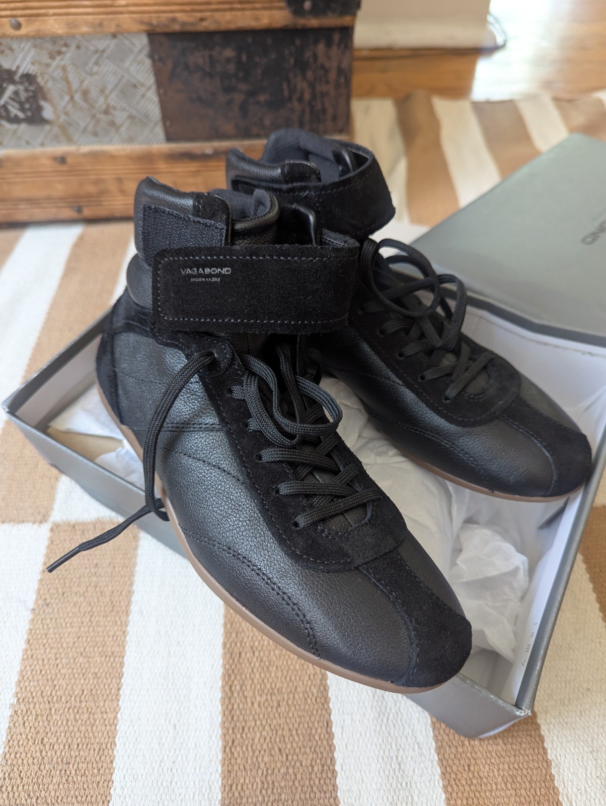 Vagabond Hollie Black High-Top Leather Sneakers Size 37 US 7 READ