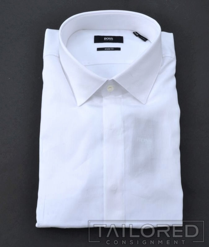 NEW – HUGO BOSS Sharp Fit White Cotton Hidden Placket French Cuff Dress Shirt 17
