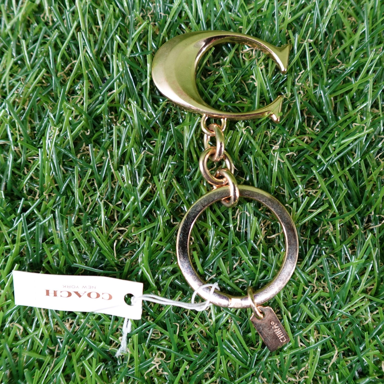 Coach Gold Monogram C Logo Metal Key Chain Bag Purse Charm F63984 NEW