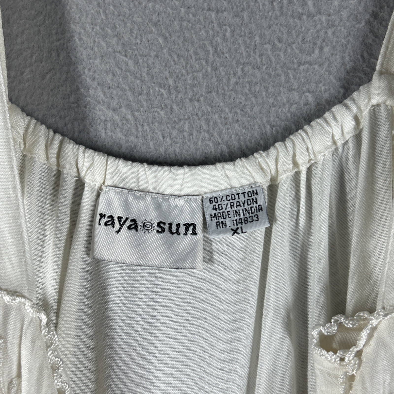 Raya Sun Women’s Size XL Boho Embroidered Sundress Lace Trim Hand Wash Beige 38”