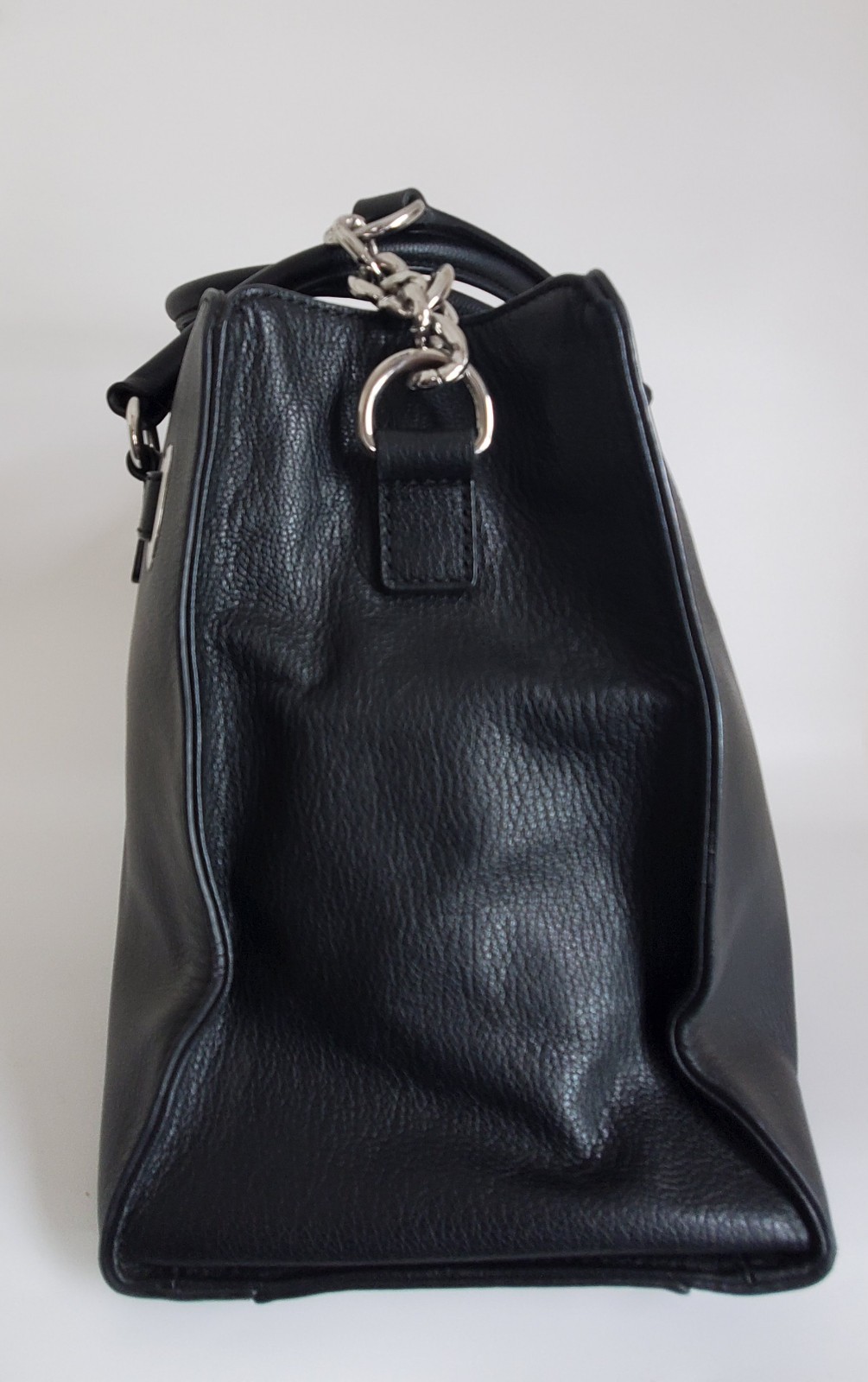 MK HAMILTON BLACK PEBBLED LEATHER SATCHEL HAND BAG SILVERSTONE HARDWARE MEDIUM
