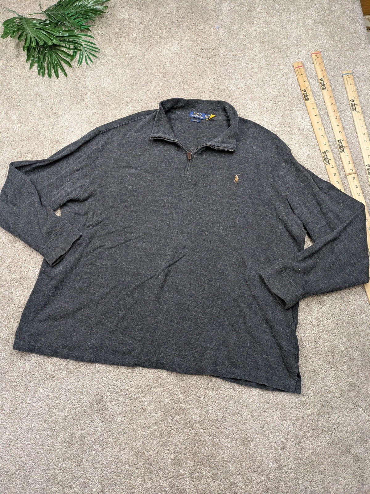 Polo Ralph Lauren Sweater Mens Big 2X 2XB Gray Estate Rib 1/4 Zip Pullover Pony