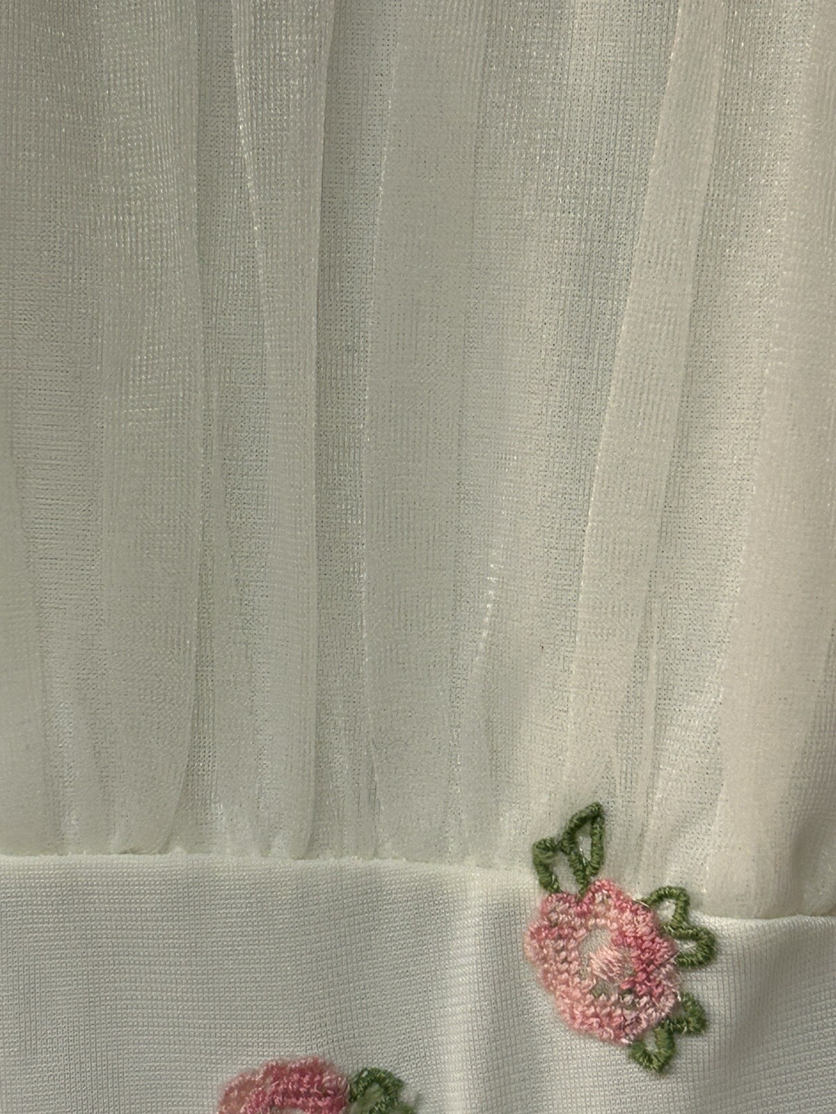1950’s Nightgown Chiffon Ribbon Ruffle Vintage Creamy White