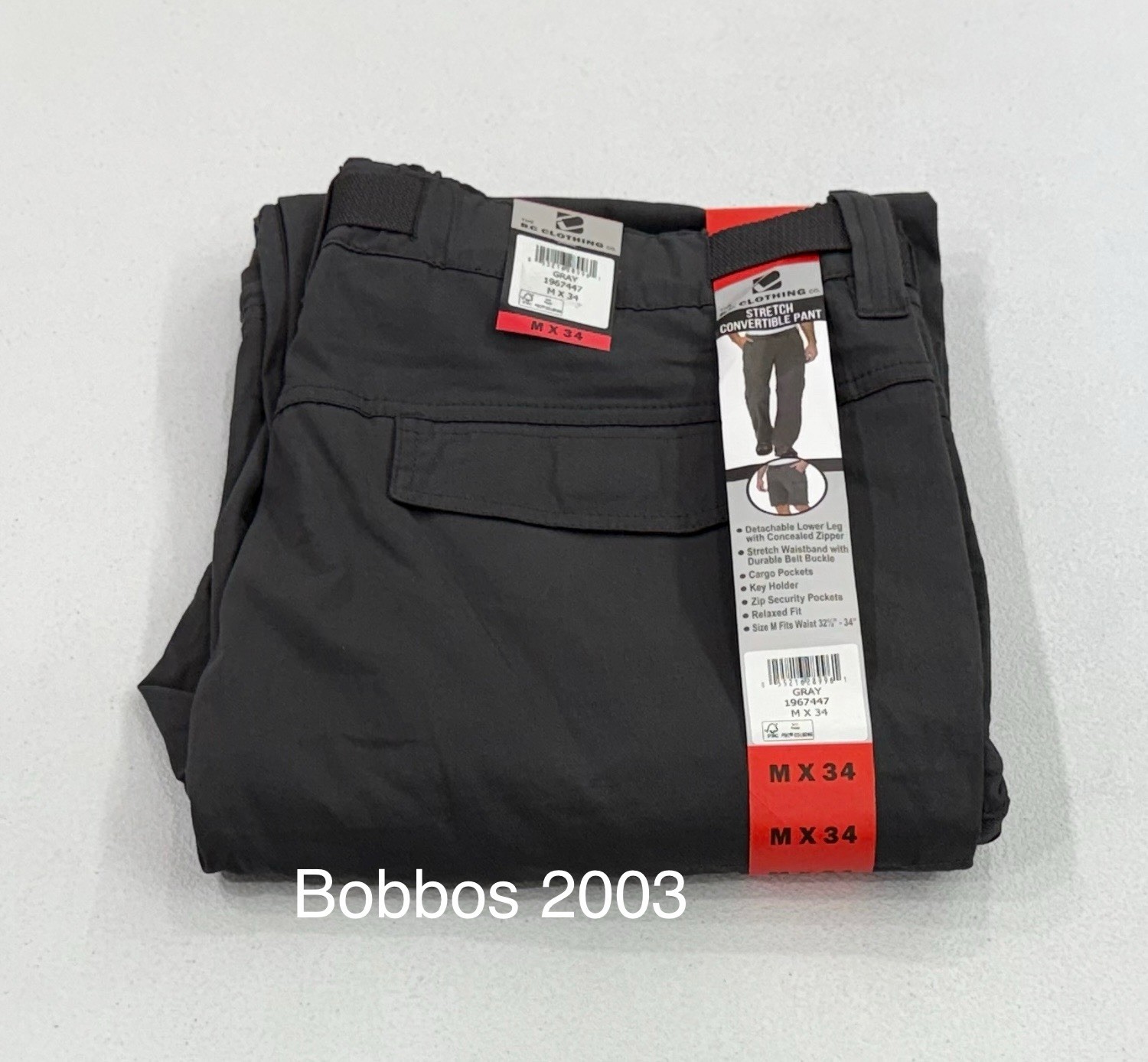 B.C. Clothing Men’s Convertible Stretch Cargo Short / Pants, Gray, Size M X34