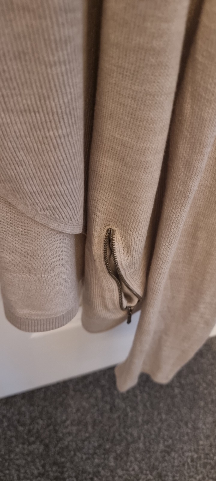 M&S Collection Oatmeal Beige Fine Knit Open Front Cardigan with Zip Details