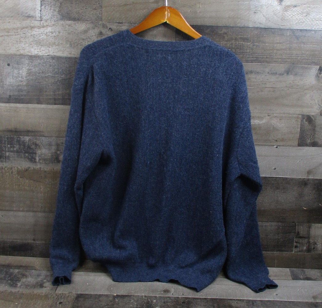 Stephen Kempson Sweater Mens Medium Blue Alpaca Pullover V Neck Bespoke England