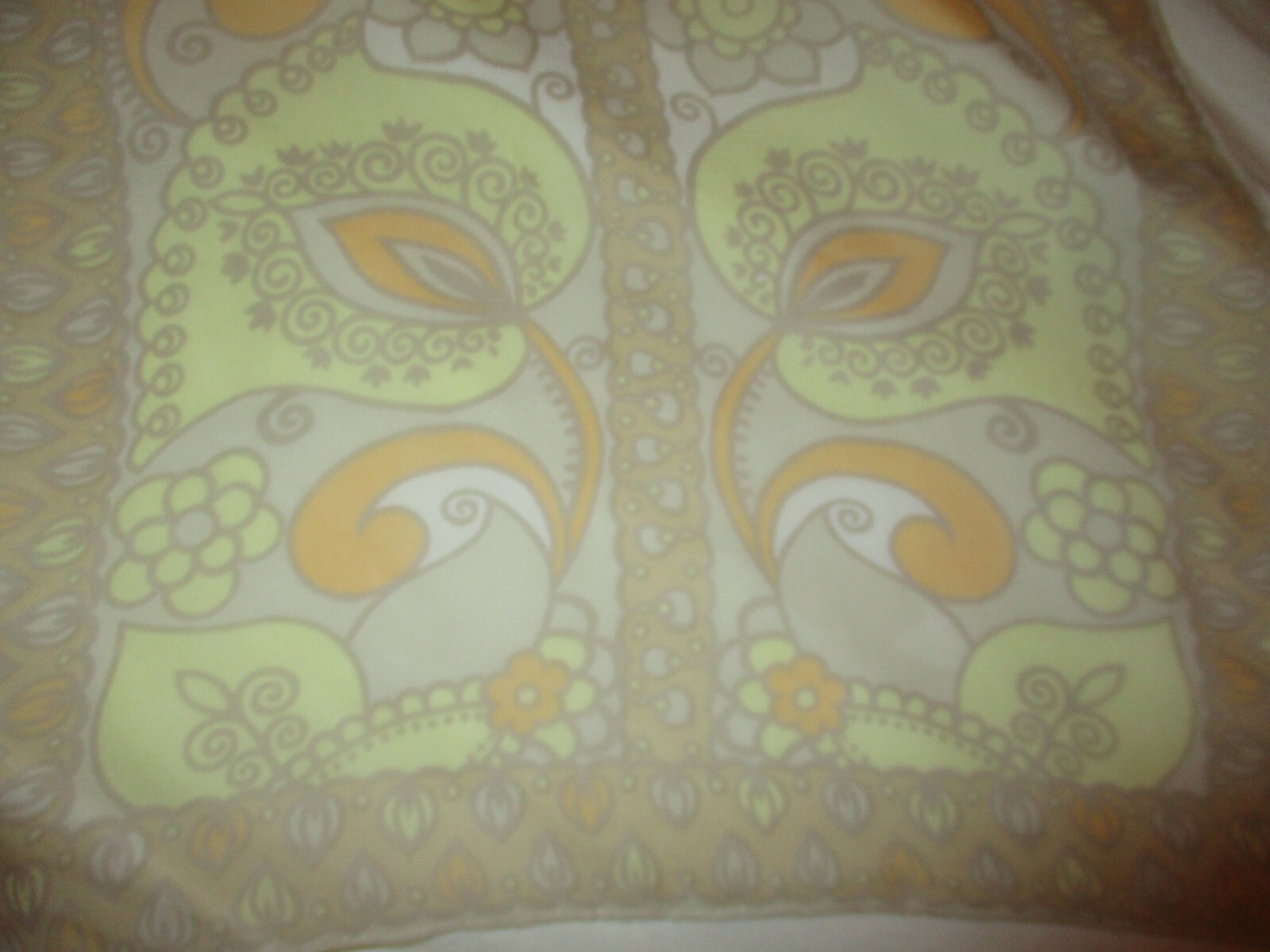Vintage Yellow Beige Orange Retro Floral Sheer Silk/Silk Blend Oblong Scarf 41″