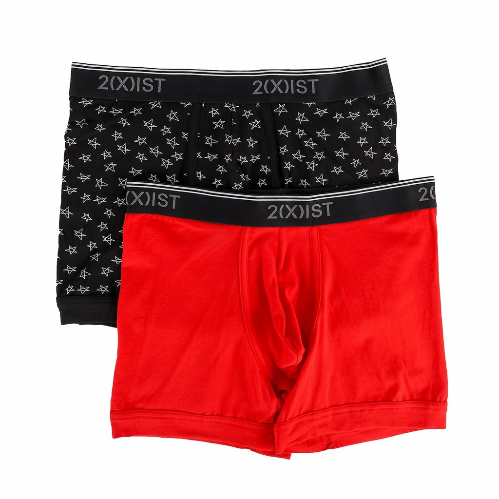 2(X)IST Men’s Boxer Briefs M or L 2 Pack Black Red Cotton Stretch Logo Waist New