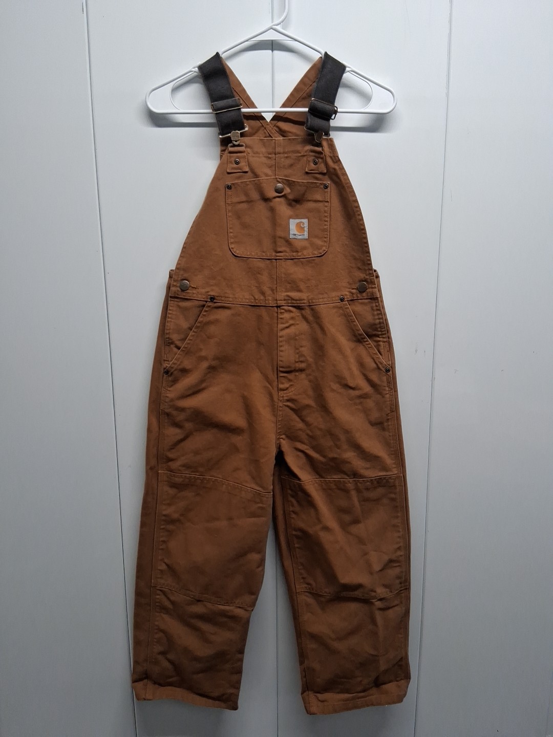 Carhartt Overalls Boys 10 Brown Double Knee Workwear Bib Pants Utility OX8601-B
