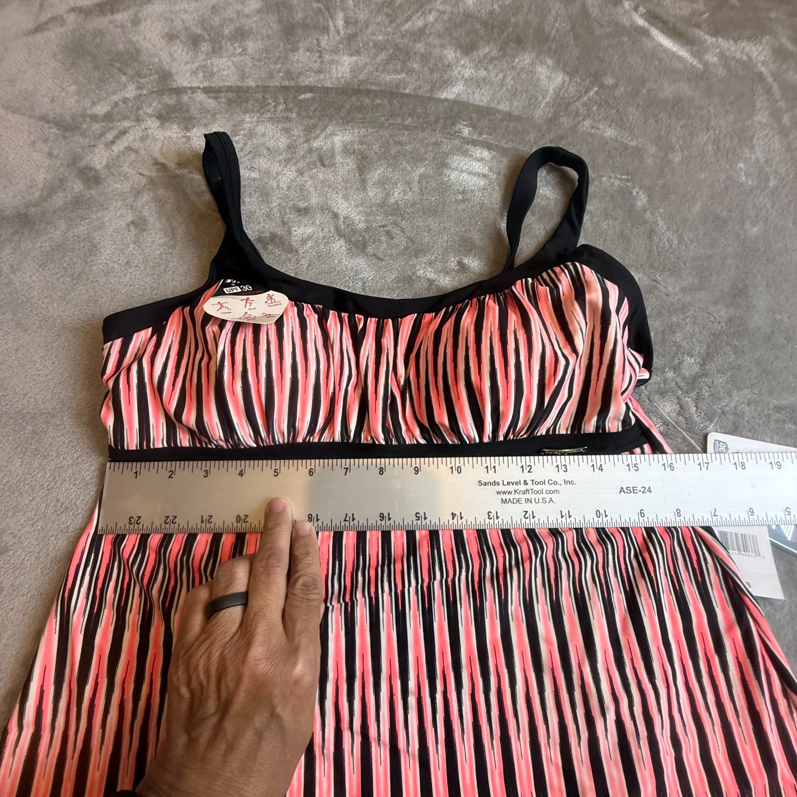 NWT ZeroXposur Starfish Tankini Top Size 16 Pink Black Striped Swim Top UPF 30+