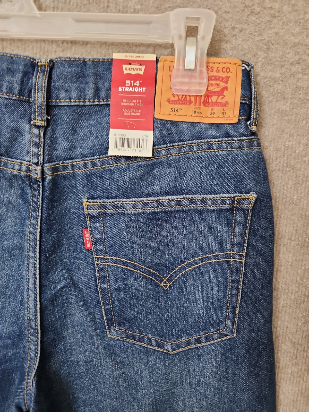 Levis 514 Straight Jeans Mens 18 29×31 Blue Medium Wash Adjust Waist NEW