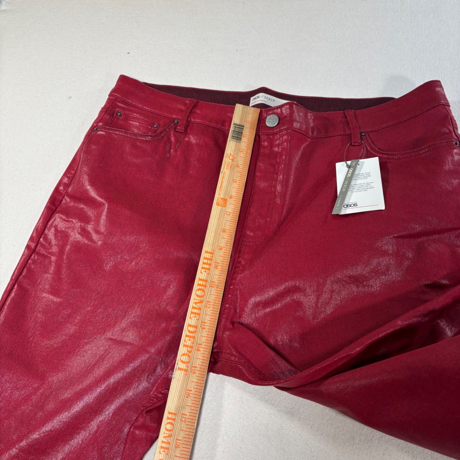 ASOS Curve Denim Red Faux Leather Pants High Rise Women Size US Size 18 NEW