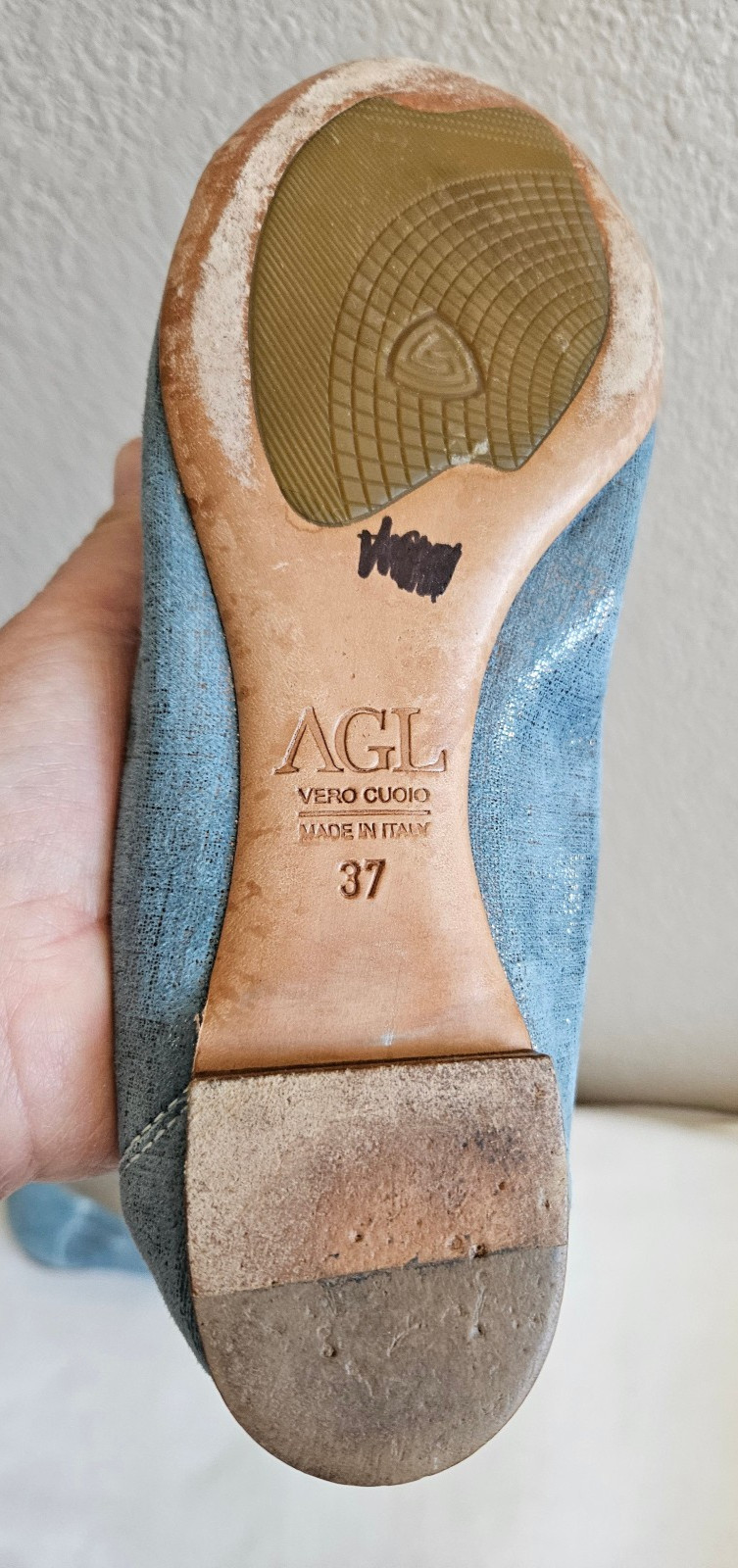 AGL flat denim snakeprint leather shoes. sz37. Italy! gently worn