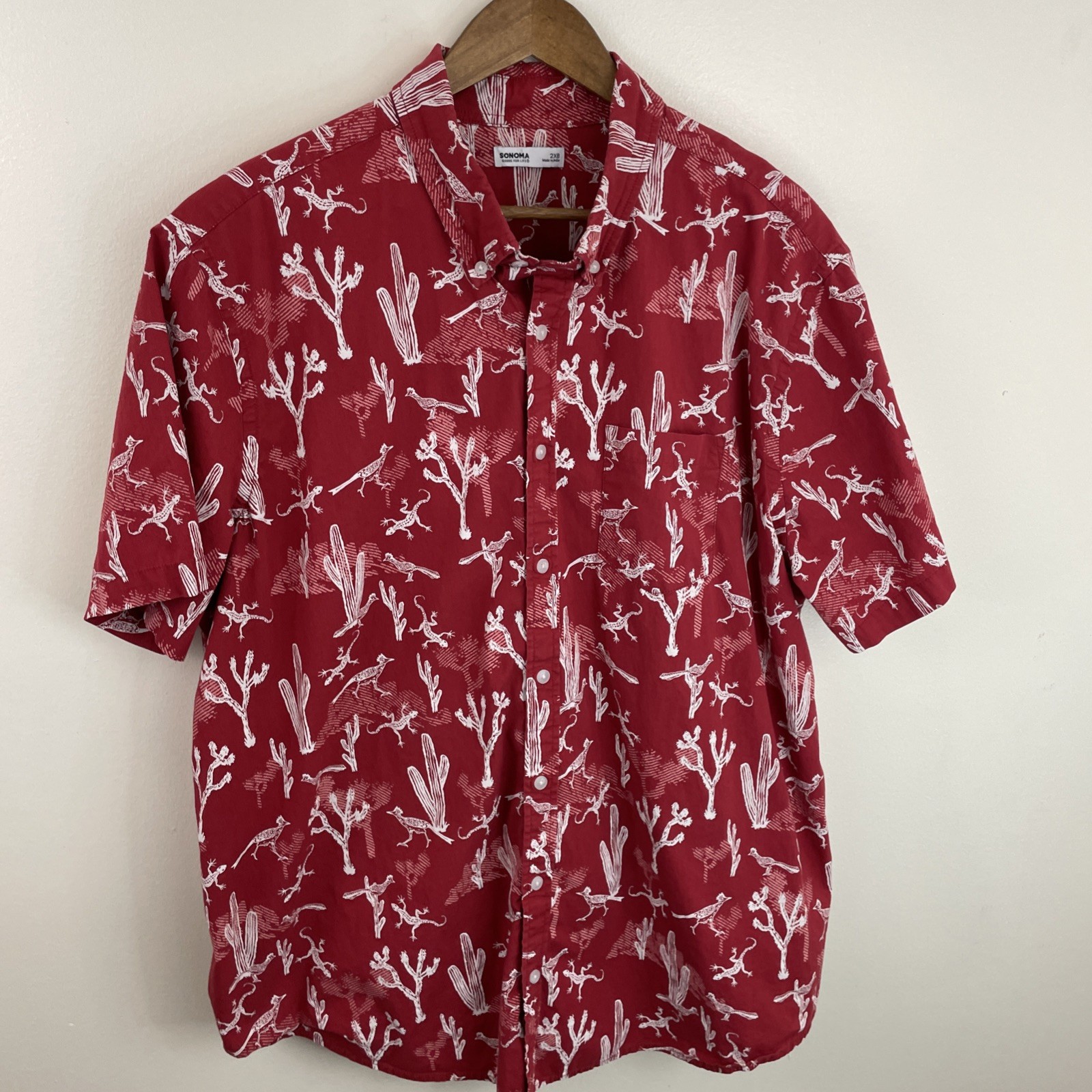 Sonoma Hawaiian Shirt Mens 2XB Big 2X Red Southwestern Short Sleeve Button Down