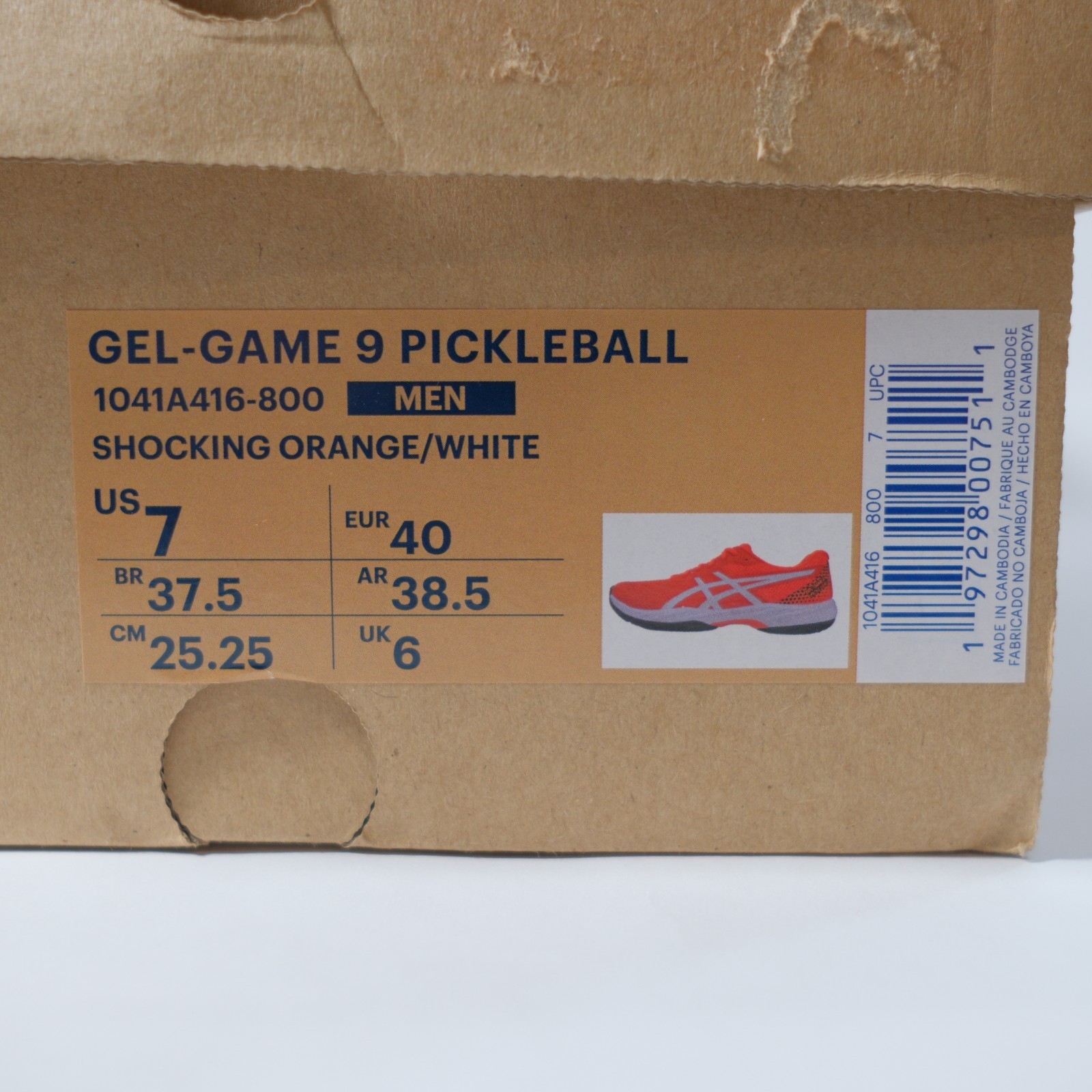 ASICS Gel-Game 9 Pickleball Shocking Orange White 1041A416-800 Men’s Size 7