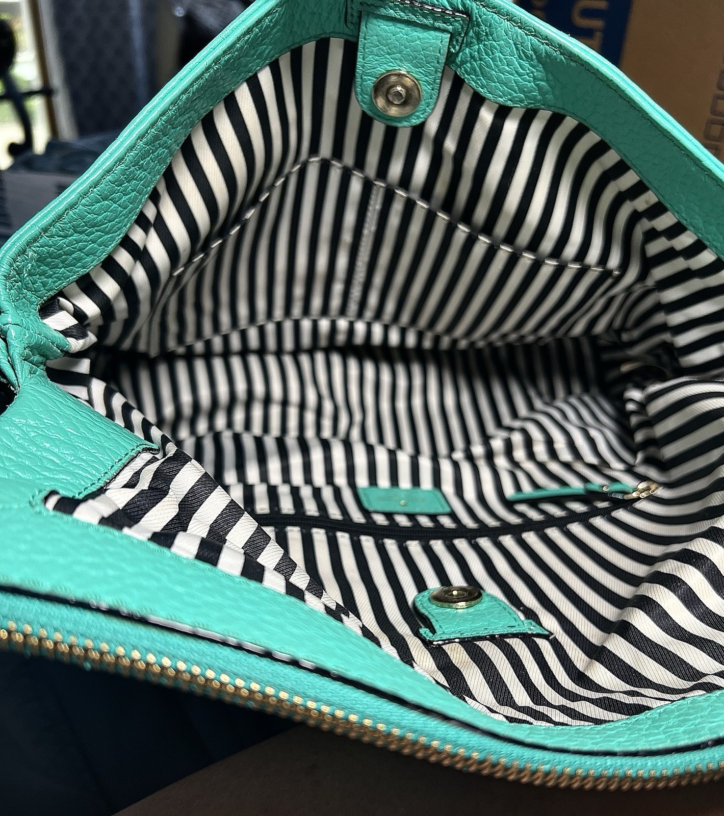 kate spade new york Turquoise Pebbled Satchel, Zip Tassel, Detachable Strap