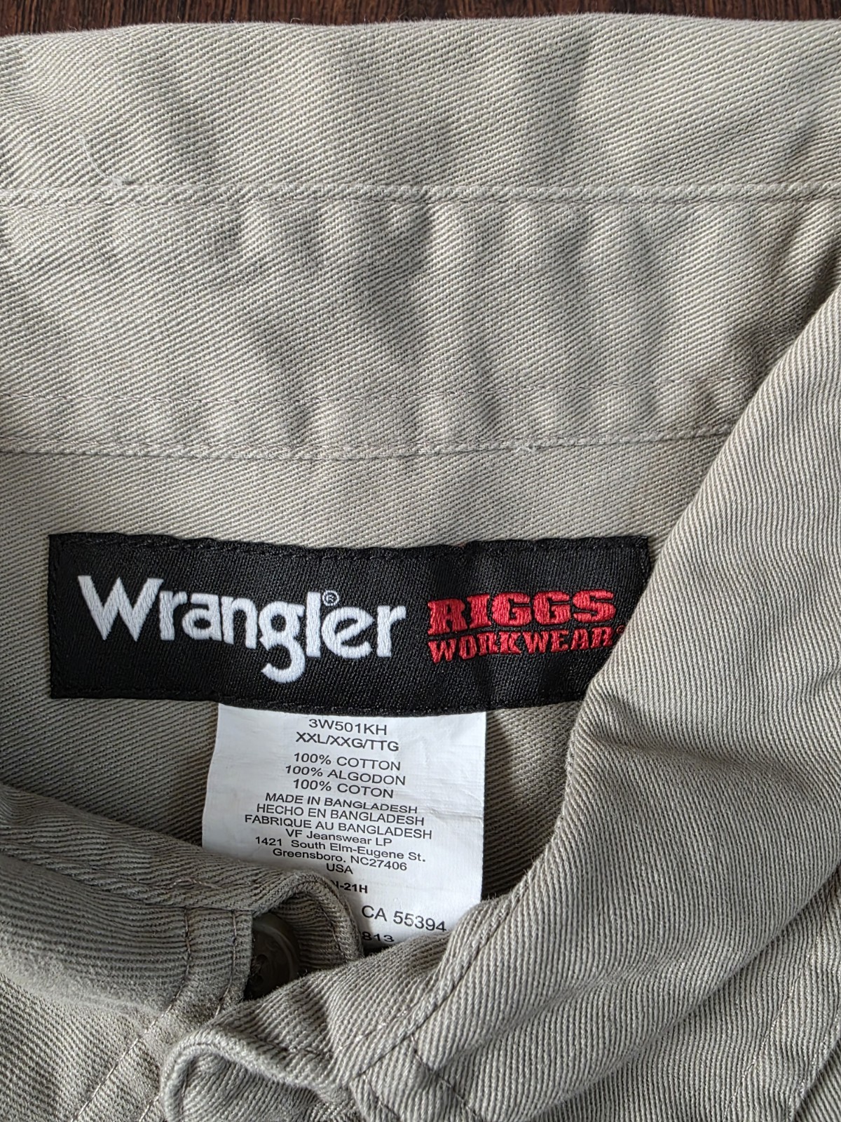 Wrangler RIGGS Workwear Room2Move Khaki Twill Cotton Work Shirt Men XXL