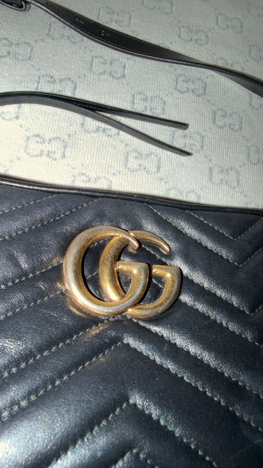 GUCCI GG Marmont Quilted Shoulder Bag Black Gold Hardware Adjustable Strap