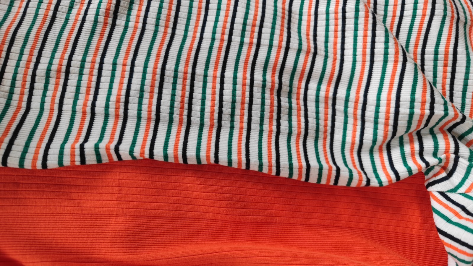 BNWT bundle x2 M&S S 10 green orange waffle texture coton t shirts stretch strip