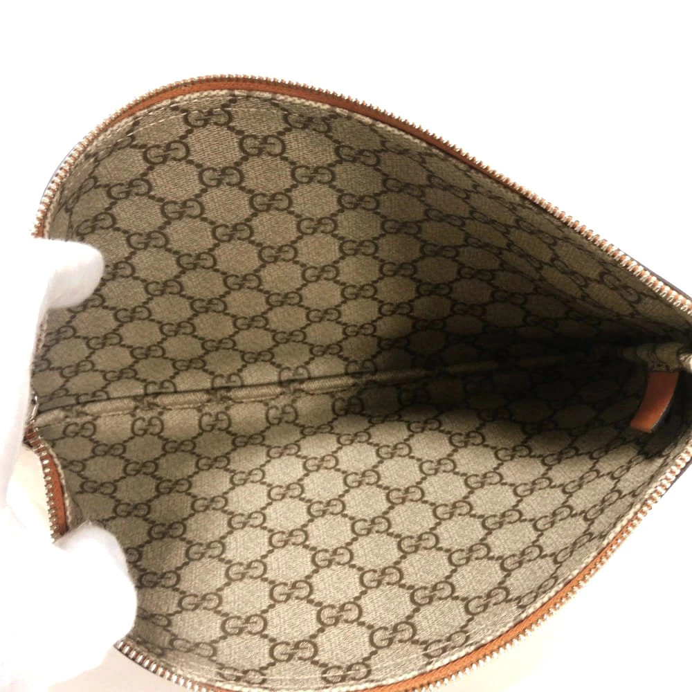 Gucci Clutch Bag Logo Print Pouch Canvas Brown GG Supreme Cotton Linen Natural