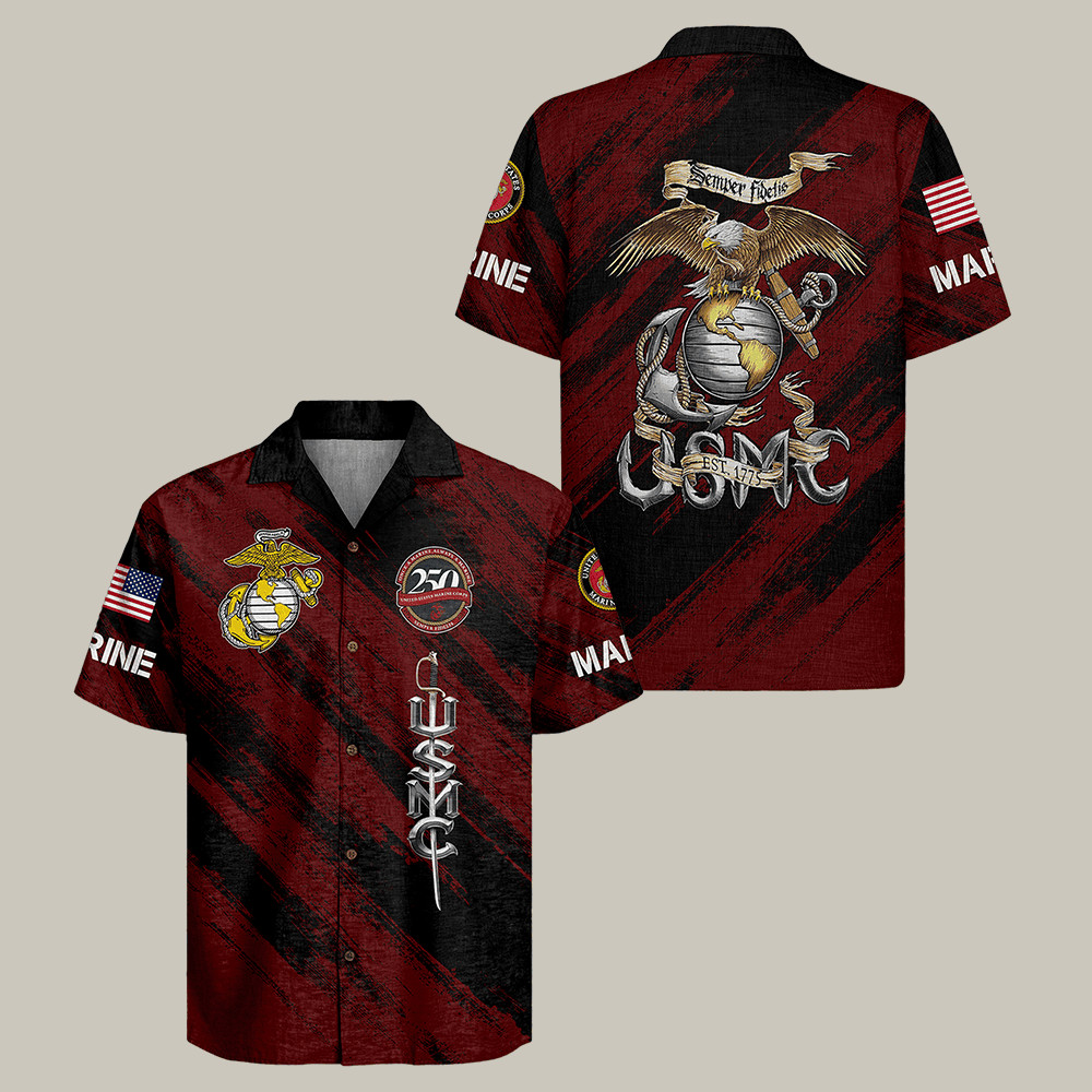 Eagle US Marine Corps 250th Anniversary Hawaiian Shirt Semper FIdelis Clothes US