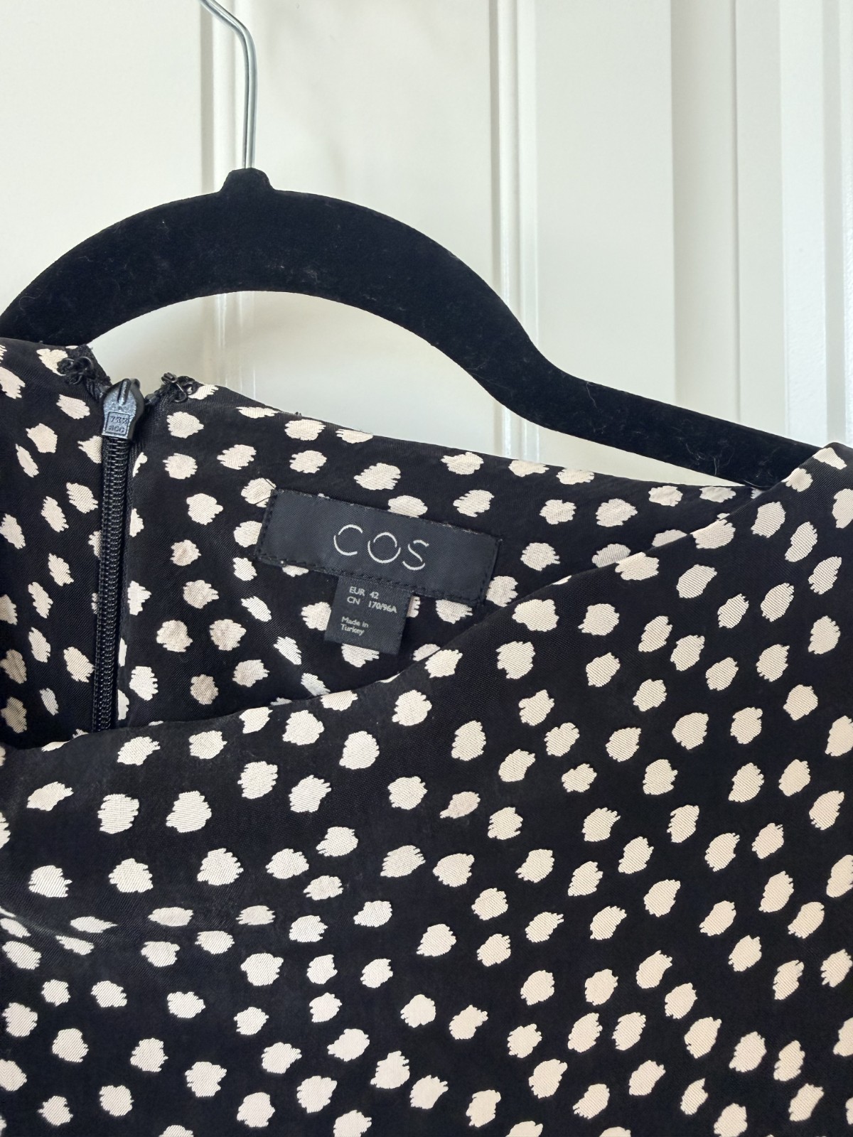 COS Women’s Black White Polka Dot Midi Dress Long Sleeve Size EU 42 US 10