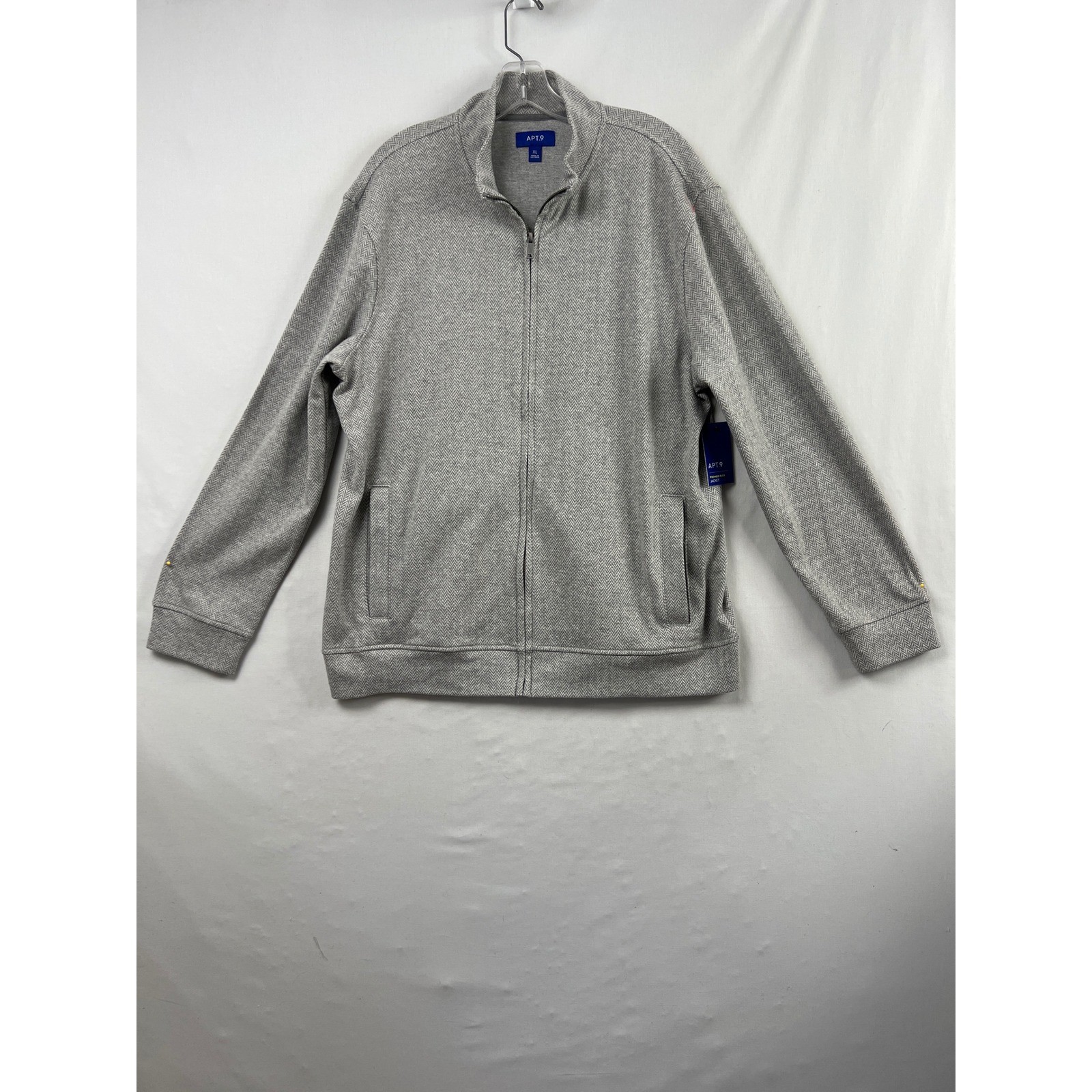 Apt 9 Premier Flex Jacket Mens XL Grey NEW Herringbone Full Zip Mock Neck Mockup