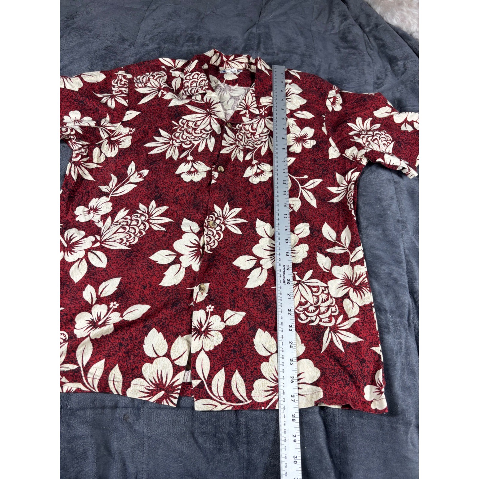Hawaii Mens Vintage Tropical Hibiscus Pineapple Aloha Shirt Red Cotton Large