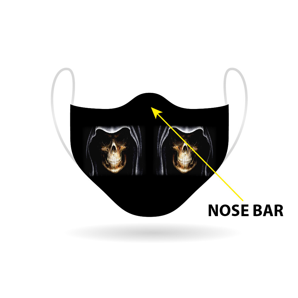 Cloth Face Mask – Grim Reaper Skull – Soft Cloth – Re-usable, Washable, Durable