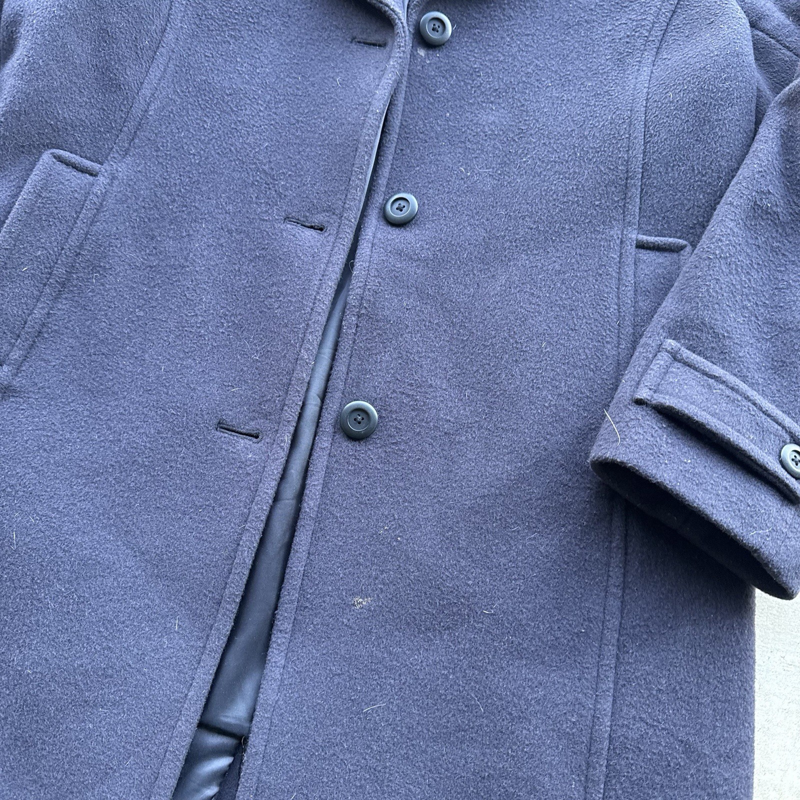 LL Bean Bellandi Italy Fabric Wool Coat Navy Sin Breasted Peacoat Women 14 R