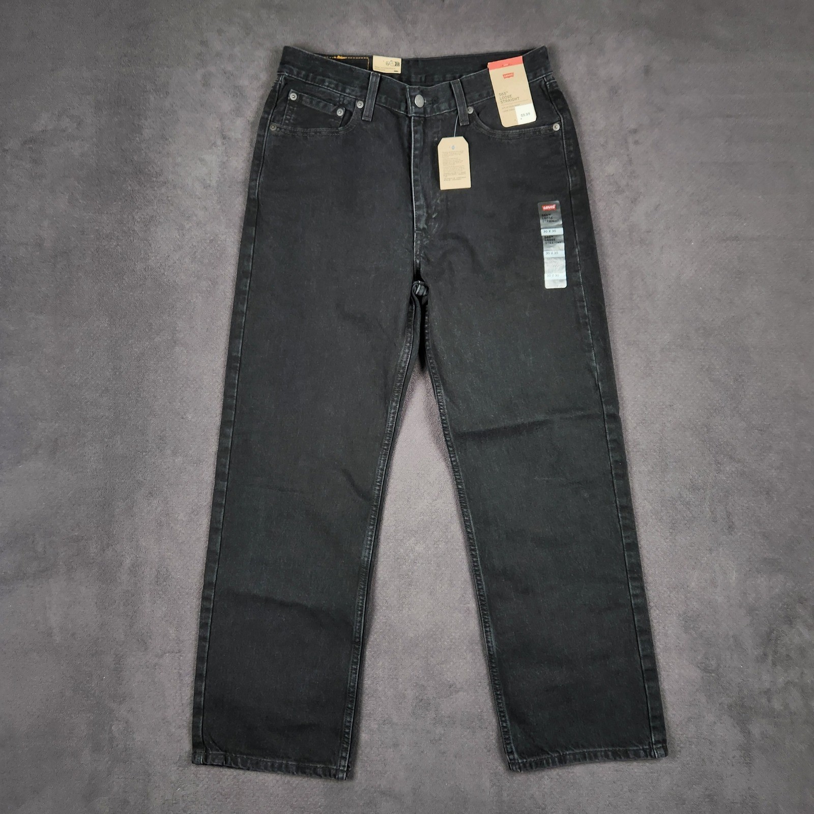 Levis 565 Jeans Mens 30×30 Faded Black Loose Straight Leg Denim A7221-0005 NEW