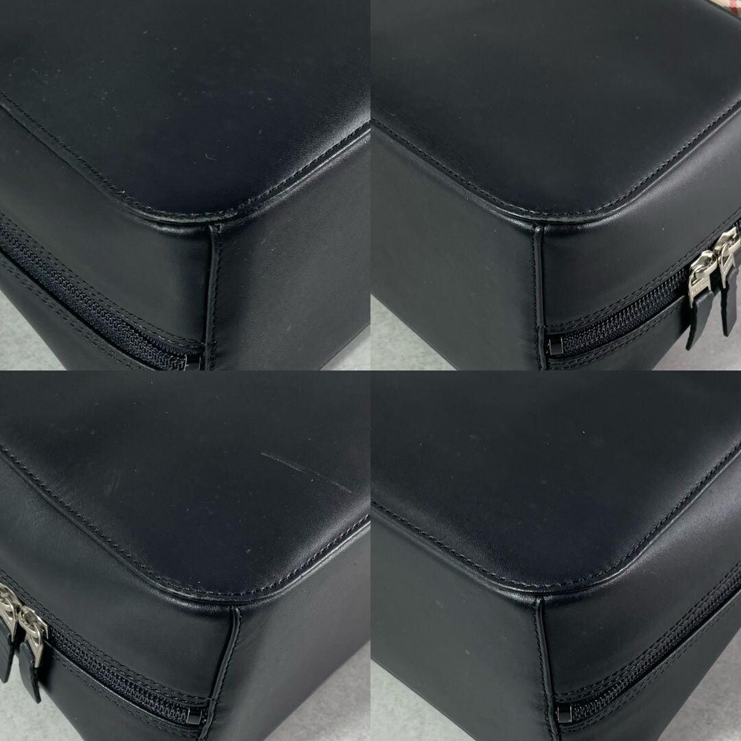 Burberry Nova Check Leather Canvas Handbag Black Beige Auth