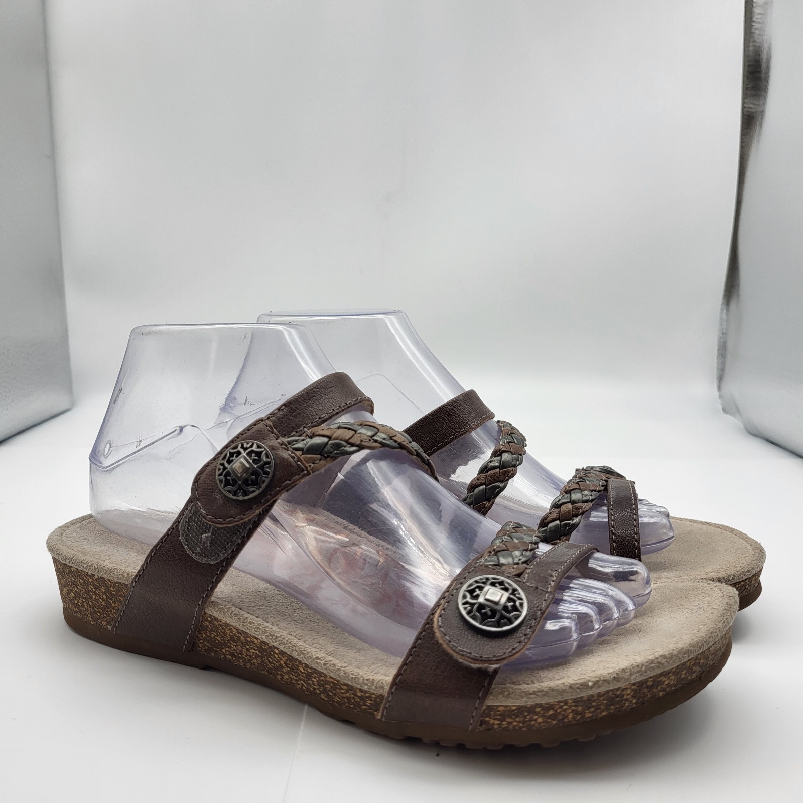 Aetrex Women’s Janey Sport Slide Walking Comfort Sandals Brown Leather Sz 8.5