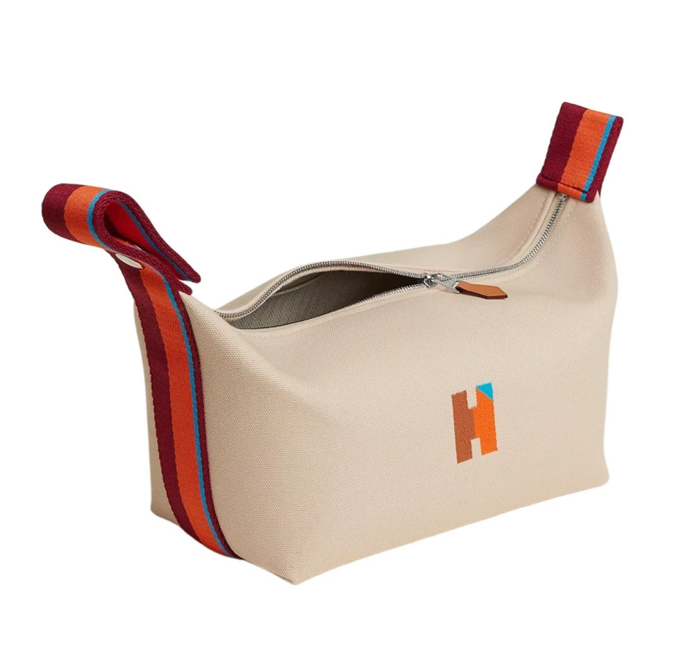 Hermes Bride-A-Brac Small H Pavilion Canvas Case Naturel Pouch Cosmetic Bag New