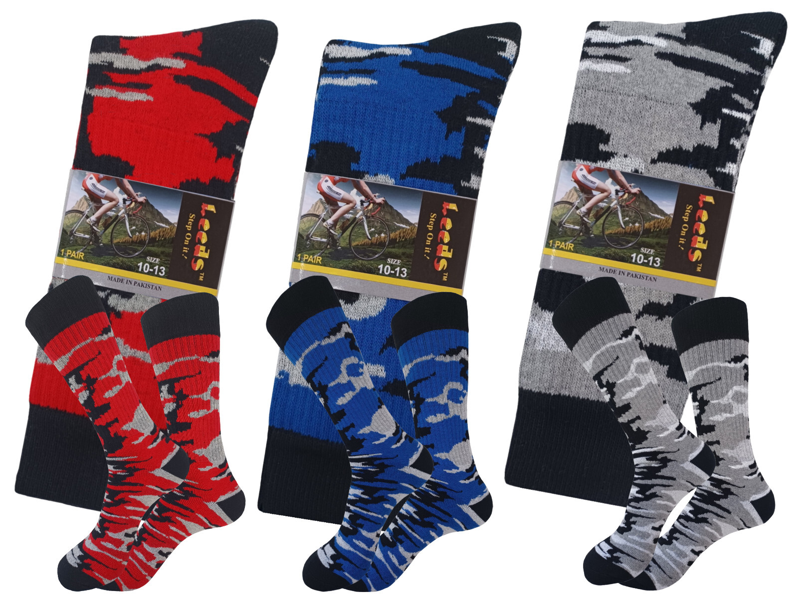 3 PAIR COTTON CAMO CREW ARMY HIKING SOCKS SIZE 10-13 TRUE TO SIZE FULL CUSHION