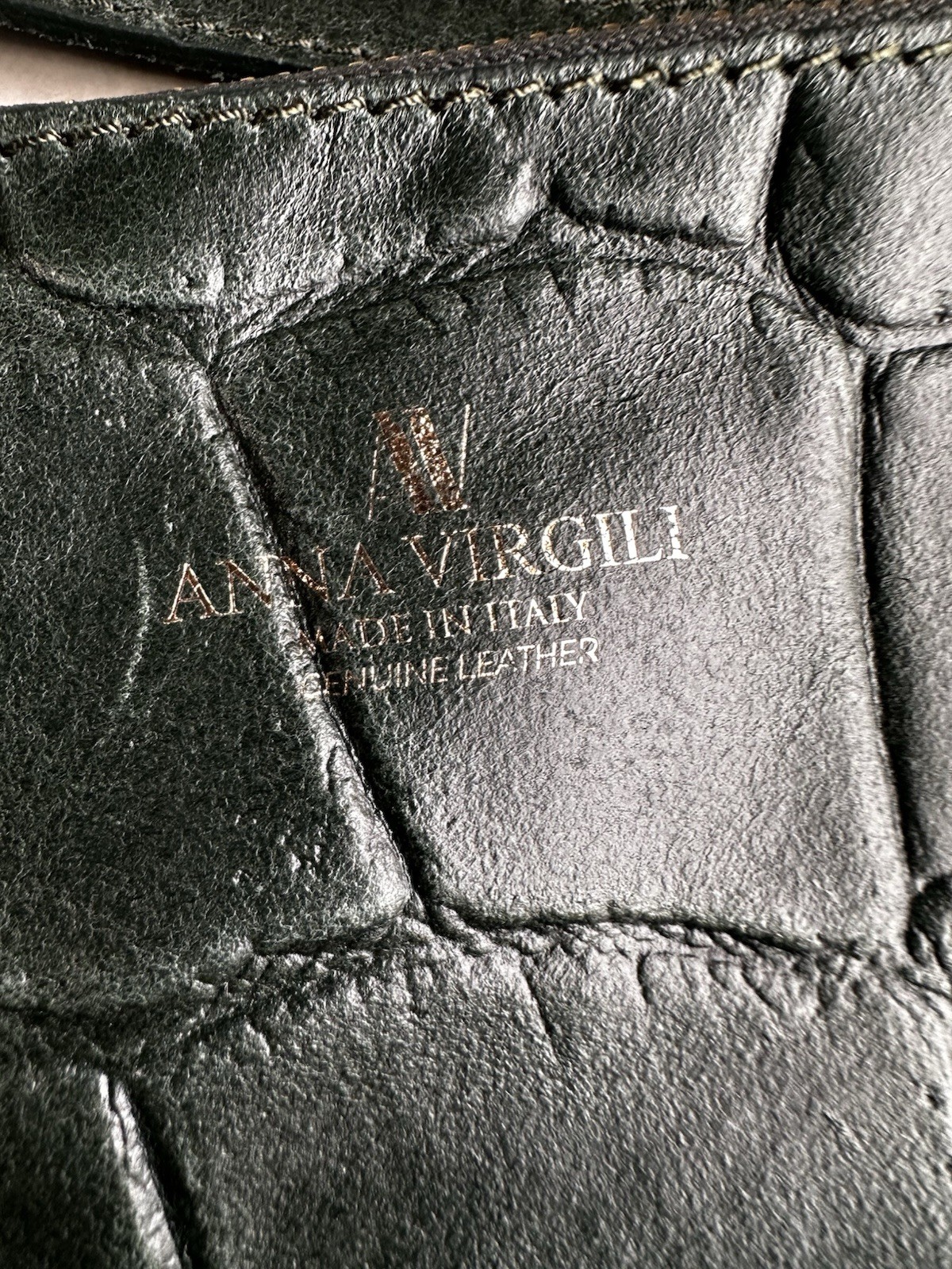 Anna Virgili Italy Green Crocodile Embossed Leather Handbag Shoulder Bag Set