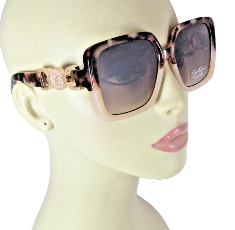 Jessica Simpson Oversized Square Sunglasses Cutout Gold Temple Logo J6489-OATND
