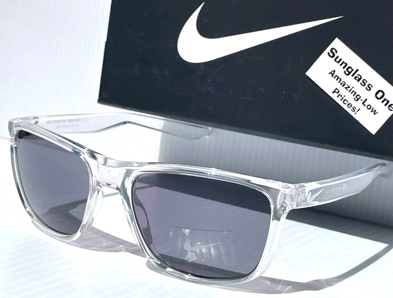 NEW NIKE ESSENTIAL ENDEAVOR Shiny Clear Frame Grey Lens Sunglass EV1122 913
