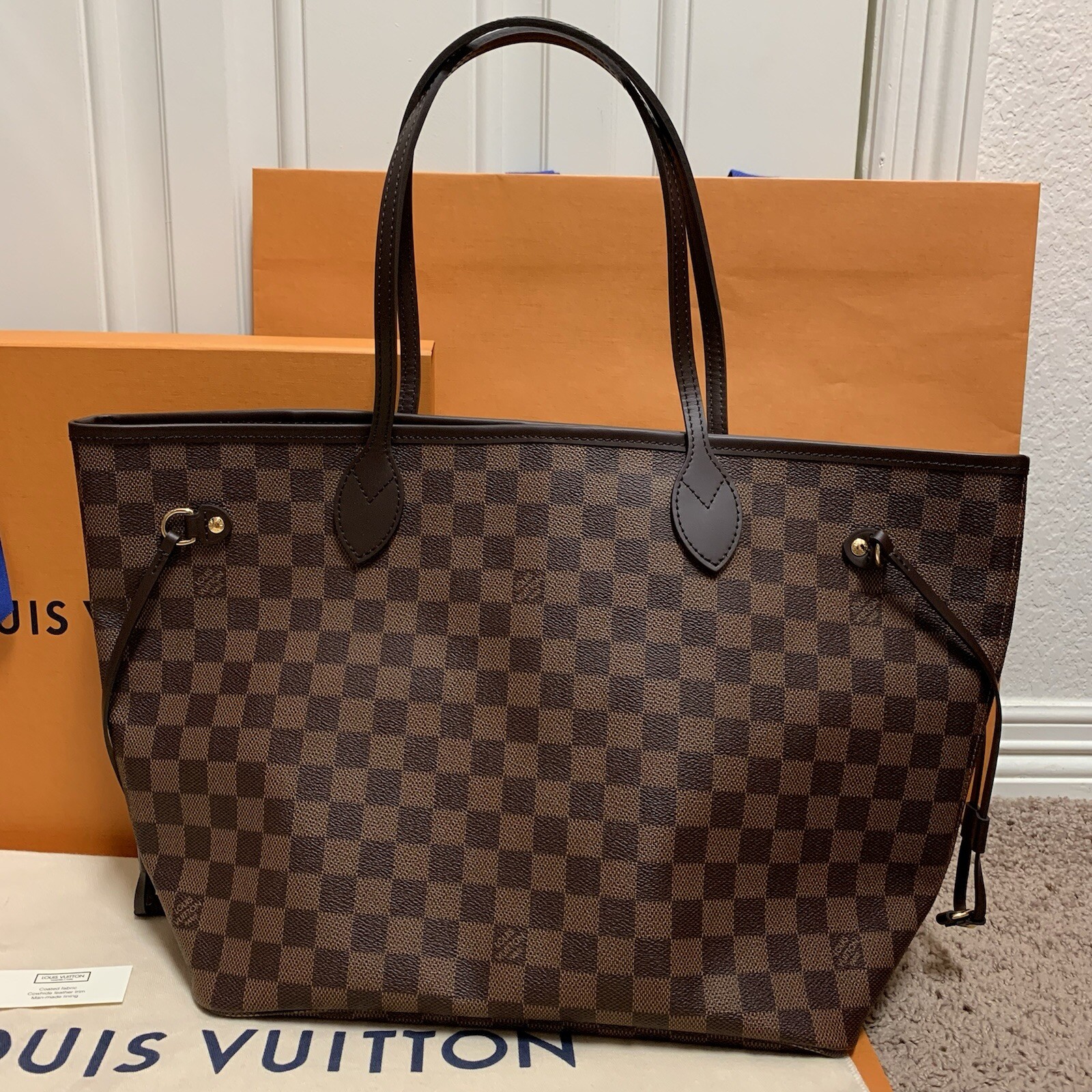 🔥NEW LOUIS VUITTON Neverfull MM Tote Bag Damier Ebene Red❤️ HOT GIFT TIMELESS